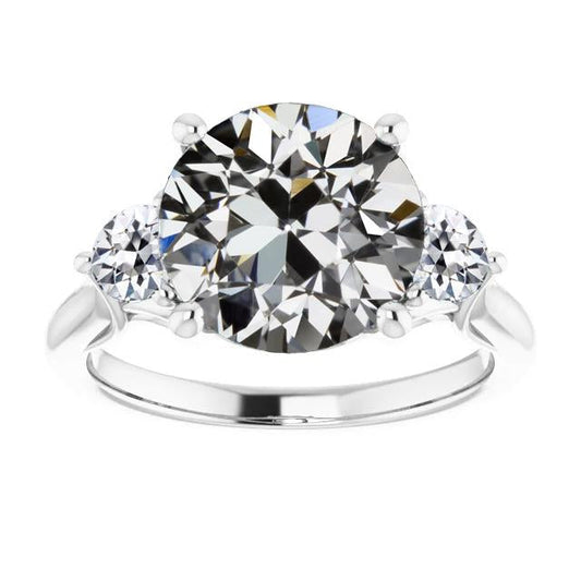 Three Stone Wedding Ring Genuine Round Old Mine Cut Diamond 7 Carats