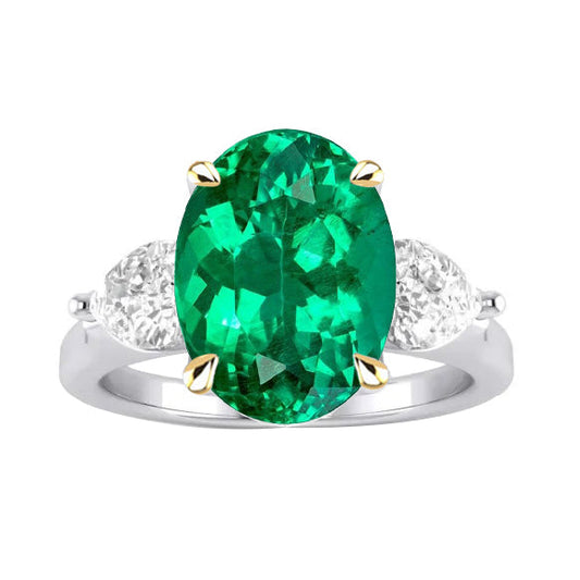 Colombian Emerald Precious Stone Ring 4-ct Two-Tone 14K Gold – main view