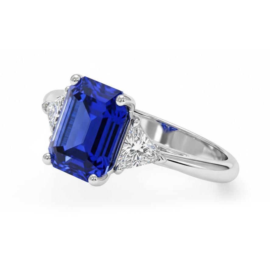 Three Stone Natural Earth Mined Diamond & Emerald Sri Lankan Sapphire Ladies Ring 7 Carats