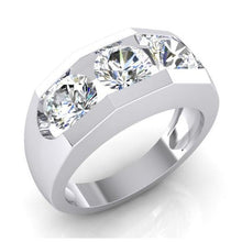 Three Stone Men's Ring Lab Grown Round Diamonds 14K Gold