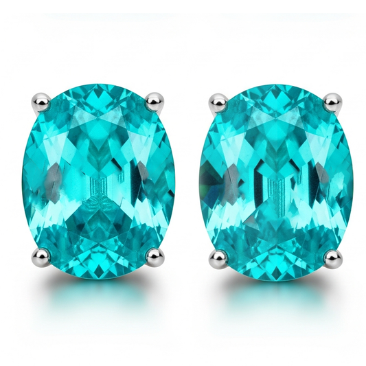 natural oval paraiba tourmaline 1.50ct earring front view