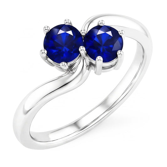 Toi et Moi Anniversary Ring Round Ceylon Sapphire 4 Carats Prong Set