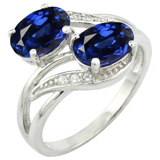 Toi et Moi Antique Style Oval Sri Lankan Sapphire Natural Earth Mined DIAMOND ( NOT LAB GROWN ) Ring 4.50 Ct
