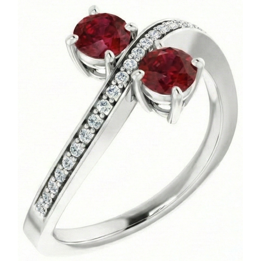 Toi et Moi Round Ruby & Natural Earth Mined Diamond Ring 2.60 Carats White Gold 14K
