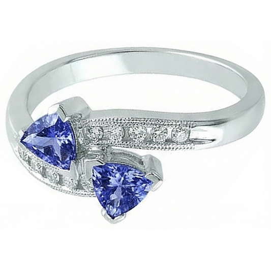 Toi et Moi Trillion Tanzanite And Round Natural Earth Mined DIAMOND ( NOT LAB GROWN )s Ring 2.50 Carats Gold