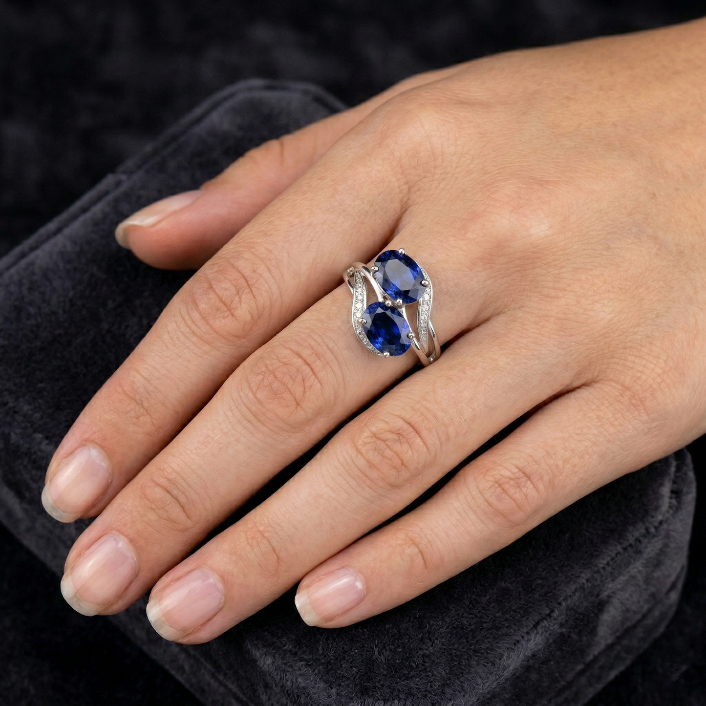 Toi et Moi Antique Style Oval Sri Lankan Sapphire Natural Earth Mined DIAMOND ( NOT LAB GROWN ) Ring 4.50 Ct