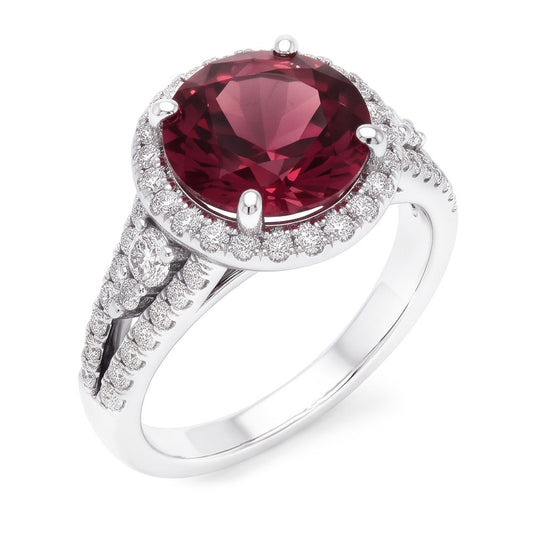 Tourmaline And Natural Earth Mined Diamonds 9 Carats Engagement Ring Gold White 14K