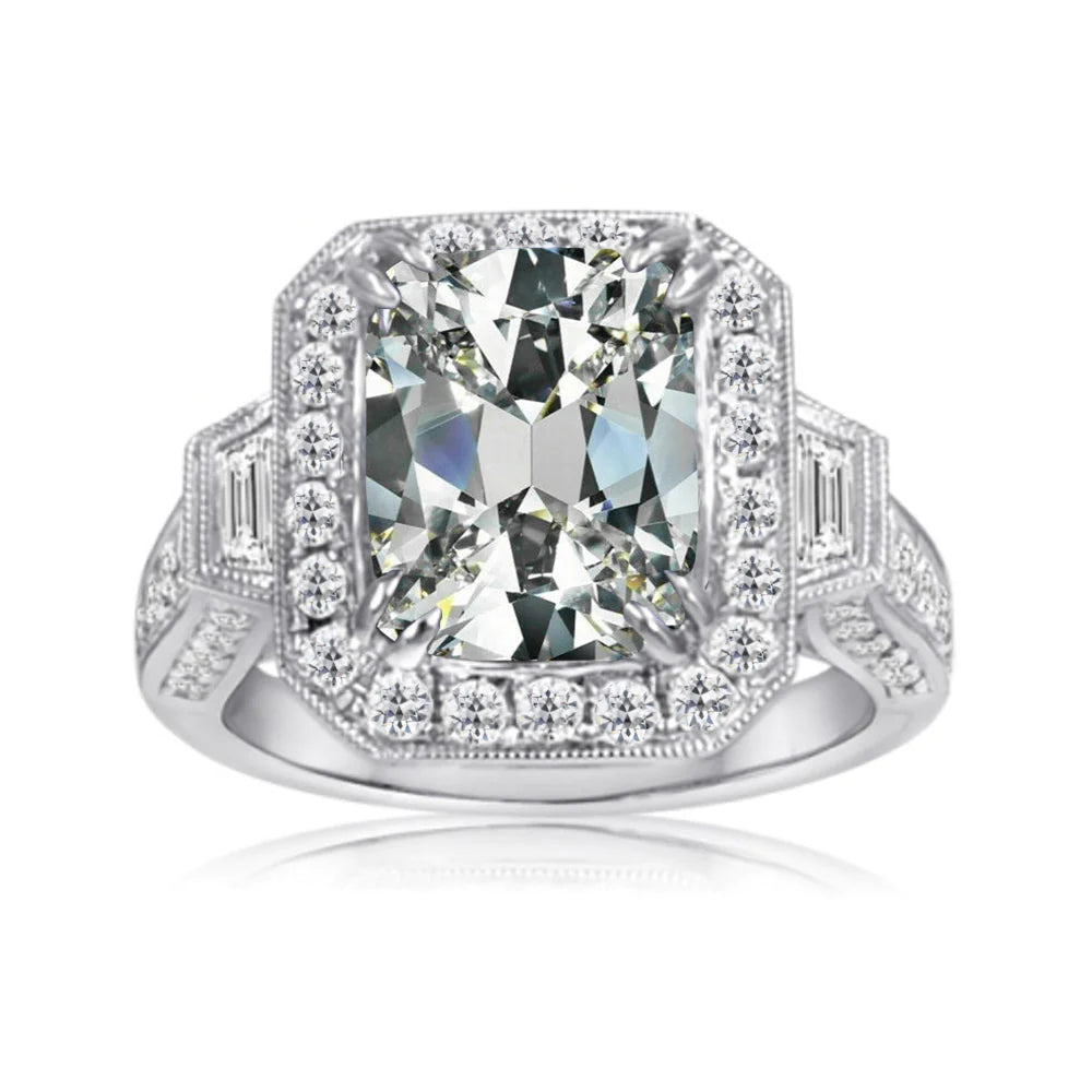 Trapezoid & Oval Old Miner Real Diamond Halo Ring 14K Gold 8 Carats