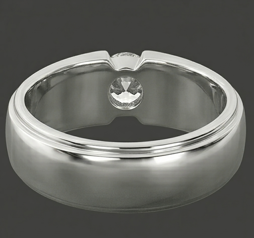 Trendy Mens Ring Real Round Natural Earth Mined Diamond Solitaire