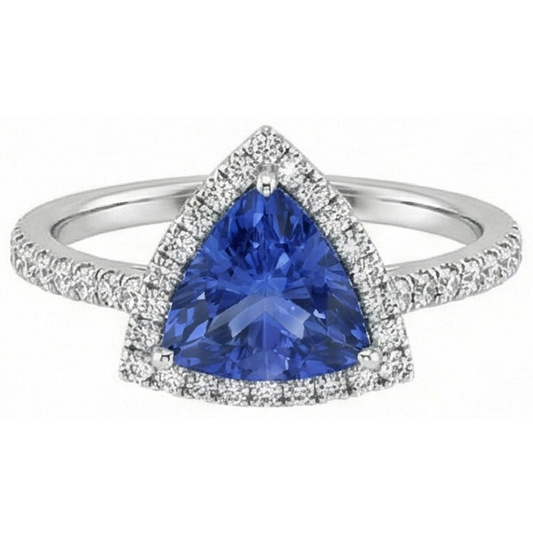 Trilliant Cut Sapphire Halo Ring