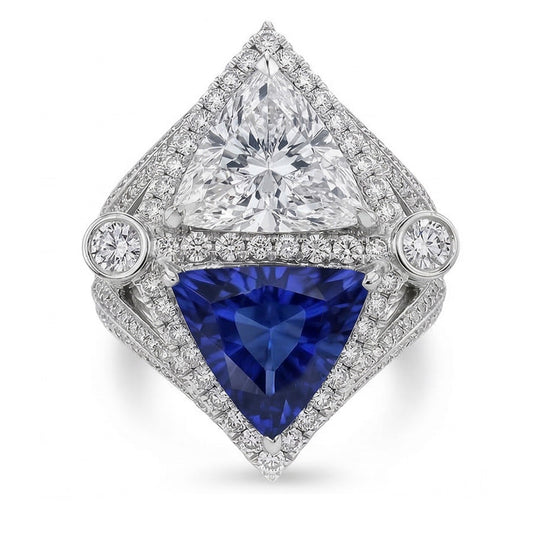 Trilliant IGI CERTIFIED Diamond Sapphire Cocktail Ring