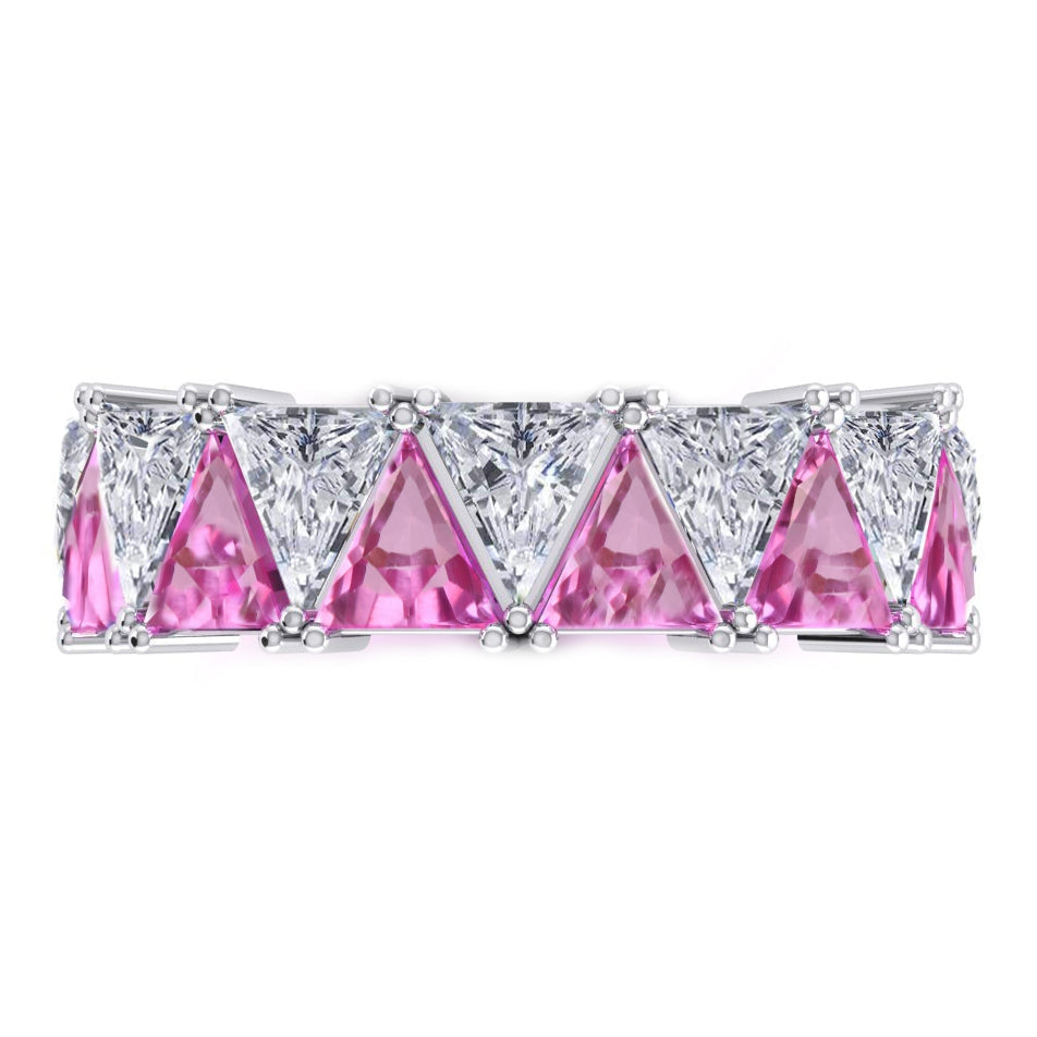 Trilliant Pink Genuine Sapphire Diamond Eternity Band 9 Ct Gemstone