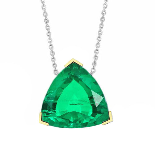 Emerald Trilliant Gemstone Pendant in Two-Tone 14K Gold – main view