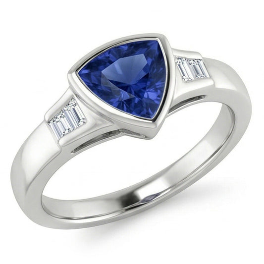 Trillion Ceylon Blue Sapphire Natural Earth Mined DIAMOND ( NOT LAB GROWN )s Engagement Ring 1.25 Ct New