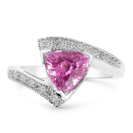Trillion Cut Pink Sapphire Natural Earth Mined Diamond Ring White Gold Jewellery 1.25 Ct