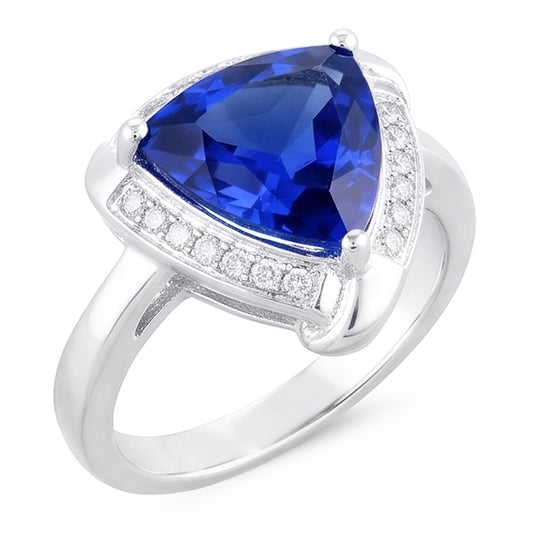 Trillion Halo Ceylon Sapphire Ring White Gold Jewellery 3 carats