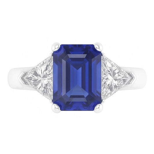 Trillion Natural Earth Mined Diamond Sapphire Ring 2 Carats Ceylon Sapphire 3 Stone Prongs