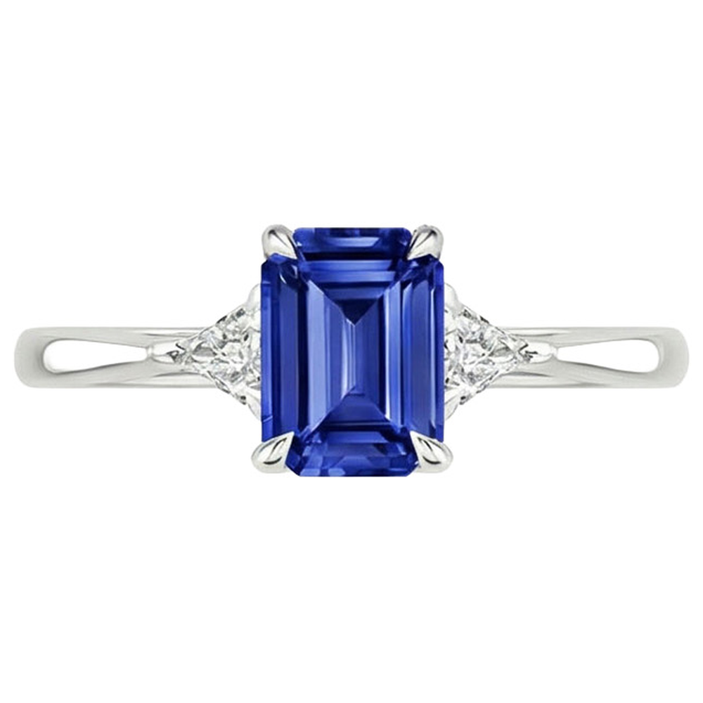 Trillion Natural Earth Mined Diamond & Ceylon Sapphire Emerald 3 Stones Ring 3.25 Carats