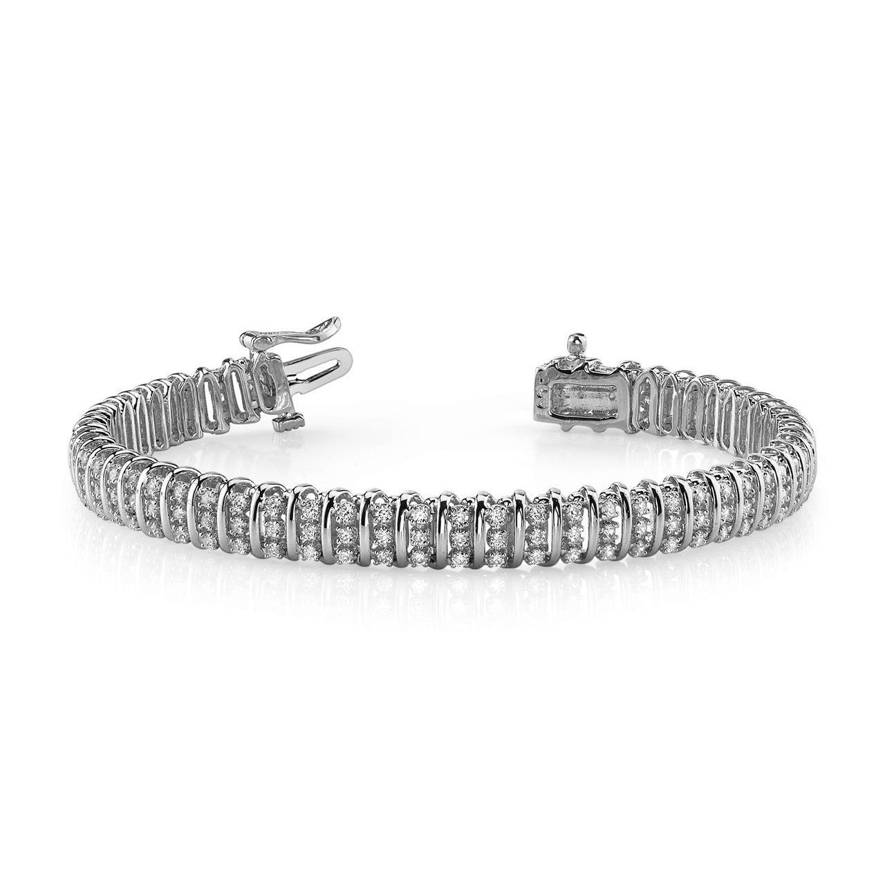 Triple Illusion 8.10 Carats Round Real Diamonds Bracelet White Gold 14K