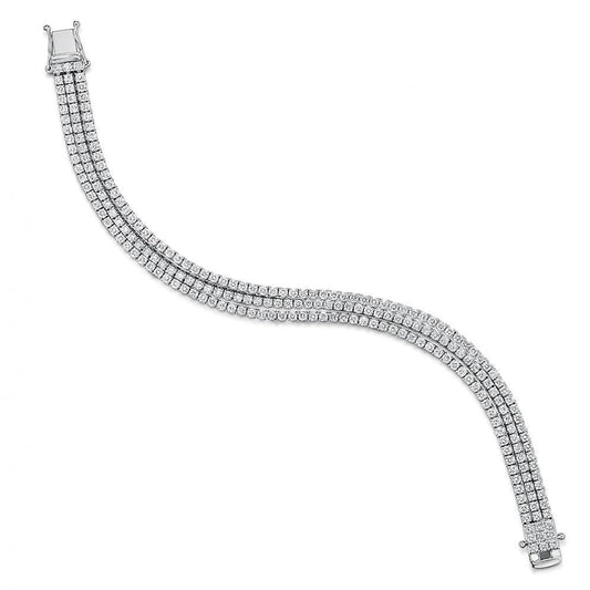 Triple Row 6.60 Carats Small Real Round Diamonds Tennis Bracelet WG 14K