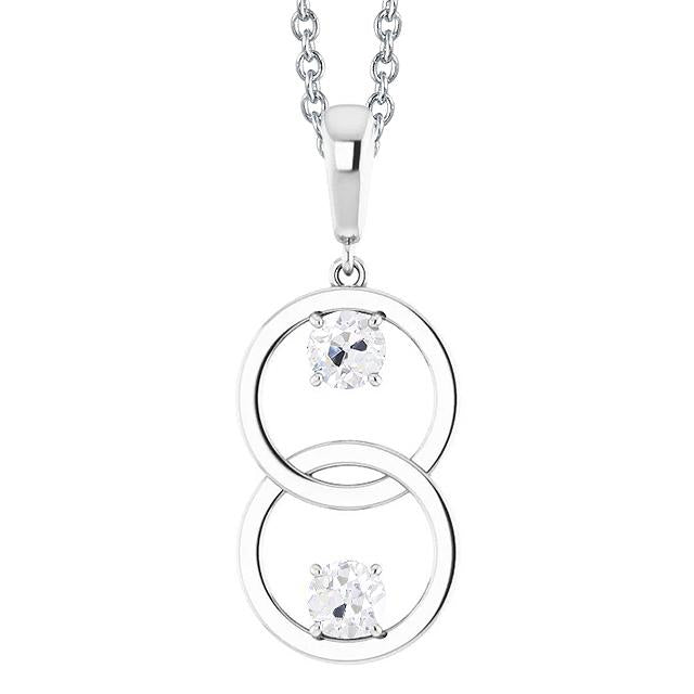 Two Stone Old Mine Cut Genuine Diamond Pendant 1 Carat White Gold 14K