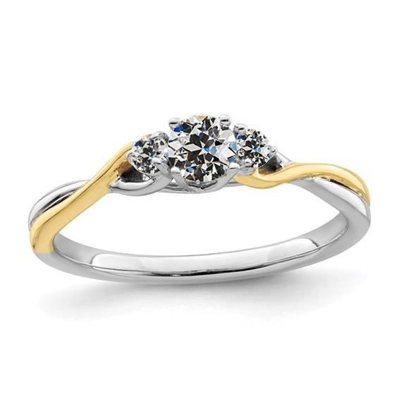 Two Tone 3 Stone Round Old Cut Genuine Diamond Ring Twisted Shank 1.50 Carats