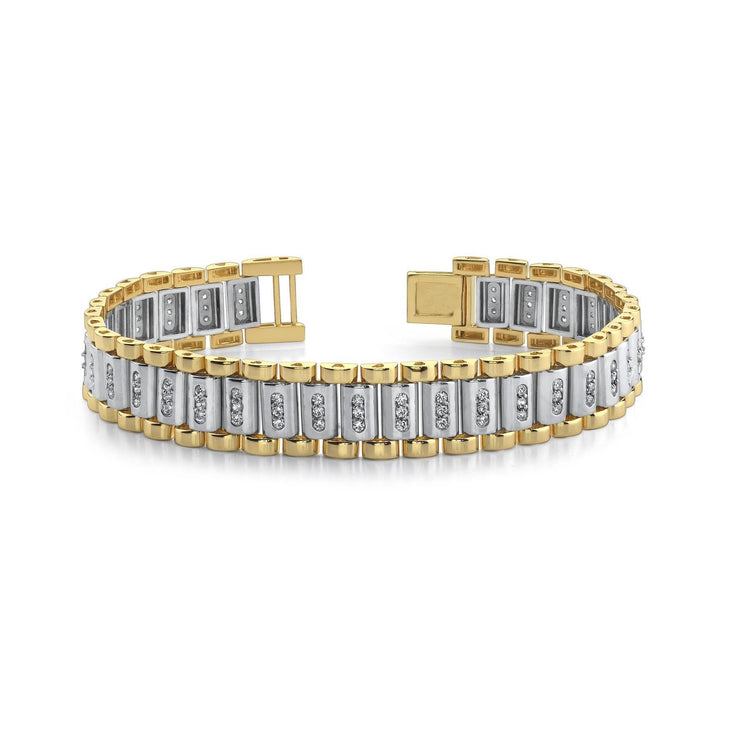 Two Tone Gold 14K Natural 1.85 Carats Small Round Cut Diamonds Mens