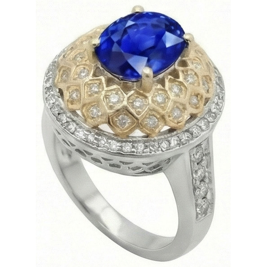 natural round sapphire 3.11ct ring close up detail