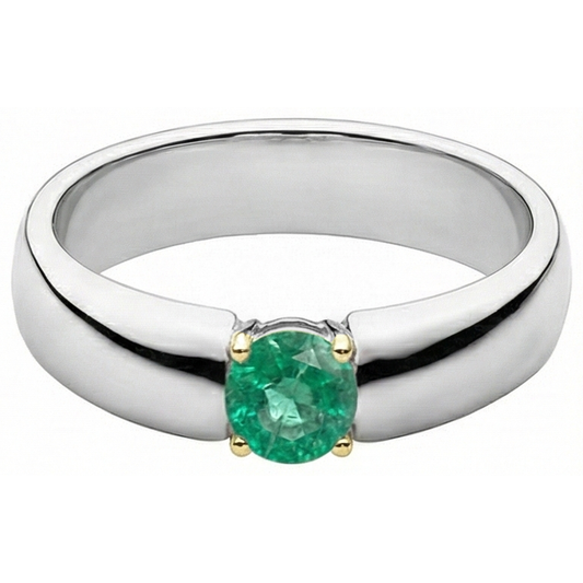 Round Cut Fine Emerald ring in 14K Two Tone Gold – front view