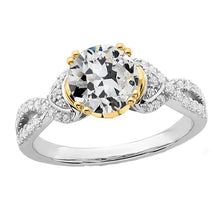 Two Tone Old Mine Cut Real Diamond Ring Split Shank 4.50 Carats 14K Gold