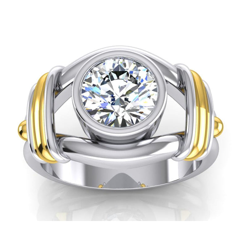 Two Tone Natural Earth Mined Diamond Solitaire Mens Ring Bezel Set 2 Carats