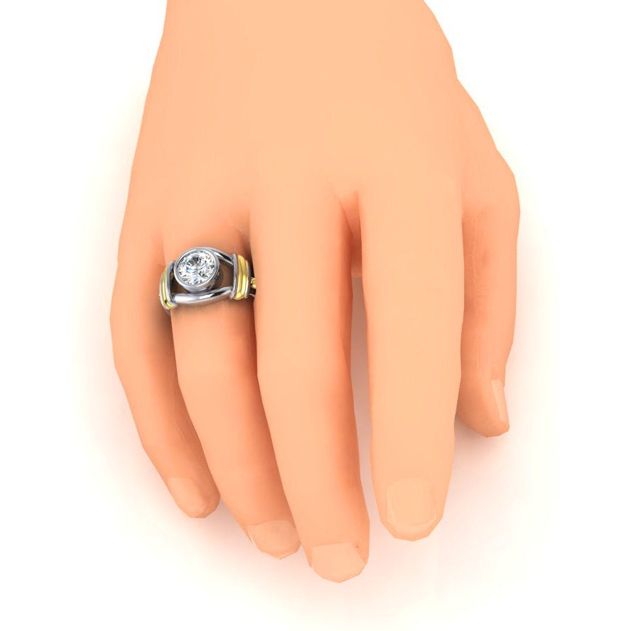 Two Tone Natural Earth Mined Diamond Solitaire Mens Ring Bezel Set 2 Carats