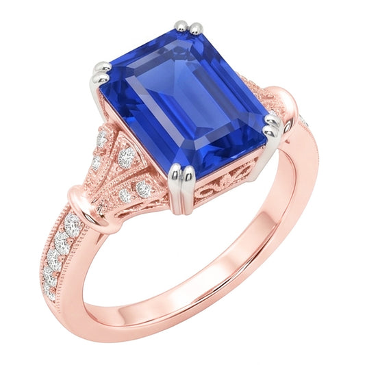Two Tone Round Natural Earth Mined Diamond Vintage Style Sapphire Engagement Ring 3 Carats