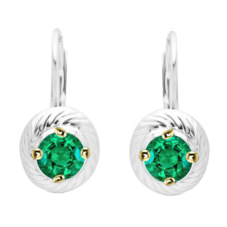 Gemstone Earring 14K Two Tone Gold with Fine Emerald – main view