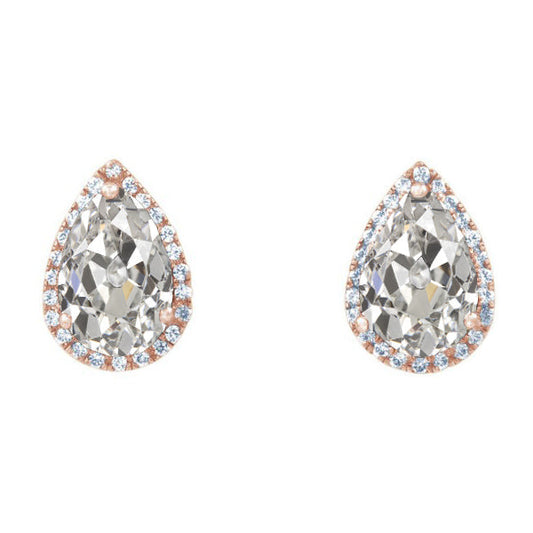 Real Brilliant Diamond Stud Earrings 2 ct 14K Two Tone Gold – main view