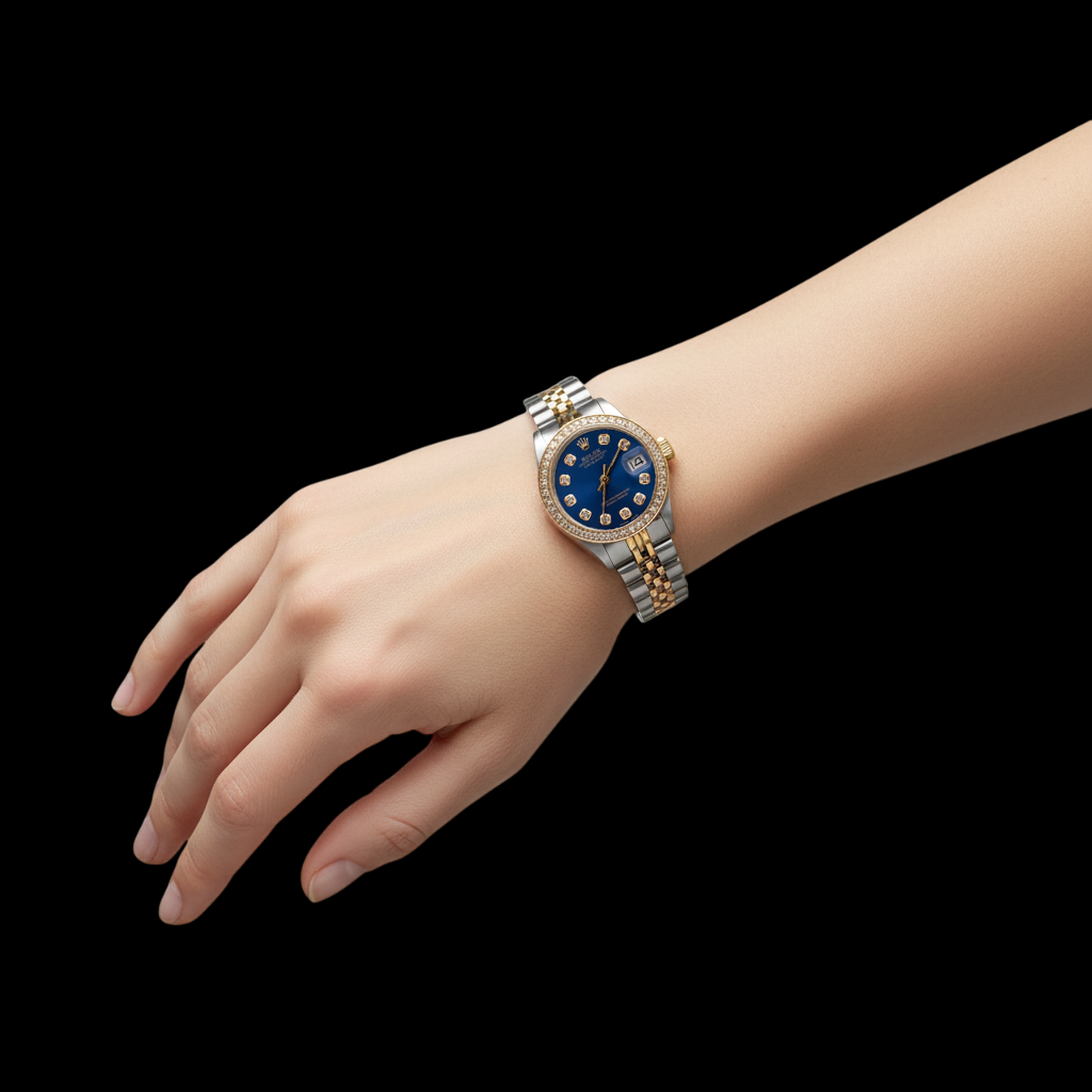 Two Tone Jubilee Blue Natural Earth Mined Diamond Dial Bezel Lady Watch Rolex Datejust P5