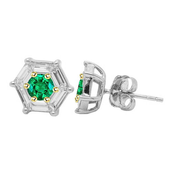 Round Cut Emerald ring in Two-Tone 14K Gold – main view