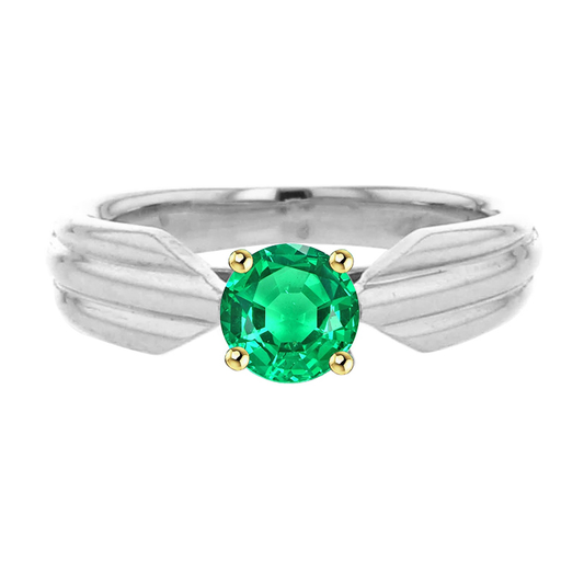 Authentic Colombian Emerald Gemstone Ring 1 ct 14 Karat Two Tone Gold – main view