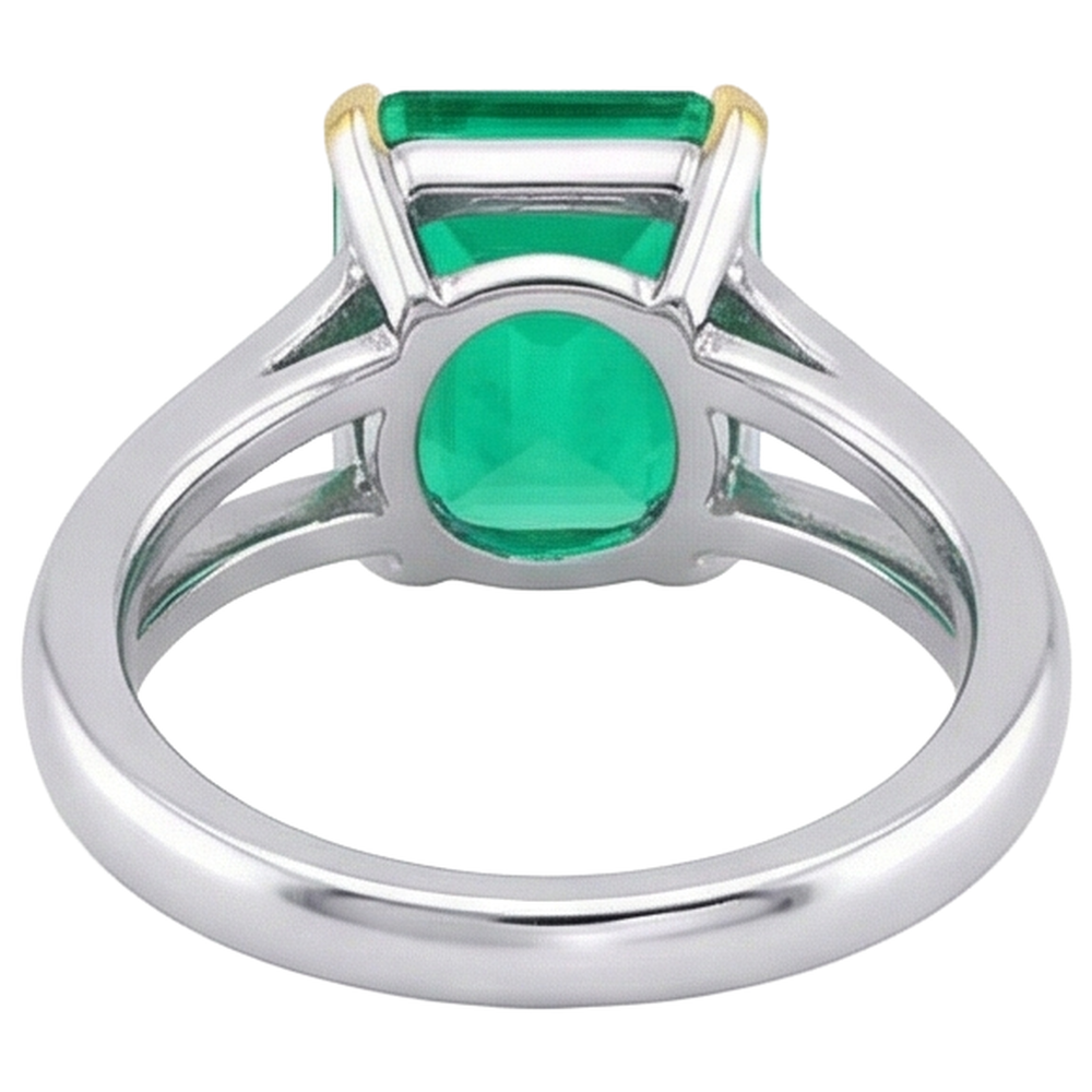 Colombian Emerald Colored Stone Ring 4-ct Two-Tone 14K Gold – back view