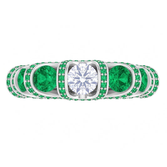 Unique Style Round Natural Earth Mined Diamond Emerald Ring 3.90 Carats