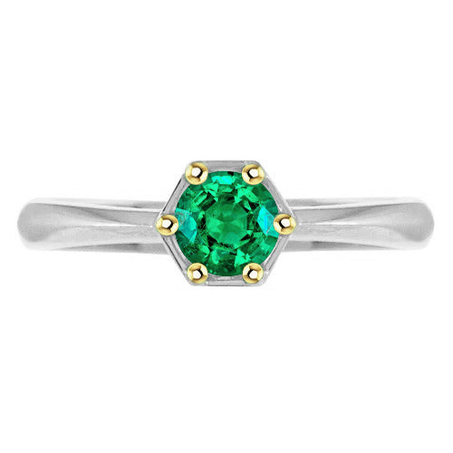Earth-Mined Fine Emerald Precious Stone Ring 1.50 ct Two-Tone 14K Gold – main view