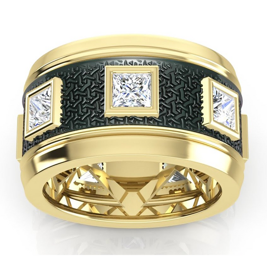 Unique Men's Band Two Tone With Princess Cut Natural Earth Mined Diamonds