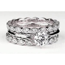 Vintage Look Round Diamond Engagement Ring Set White Gold 14K 2 Carats