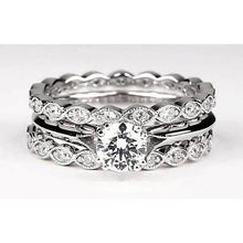 Vintage Look Round Natural Earth Mined Diamond Engagement Ring Set White Gold 14K 2 Carats