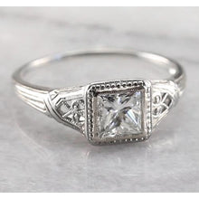 Vintage Style 1 Carat Solitaire Princess Diamond Ring White Gold