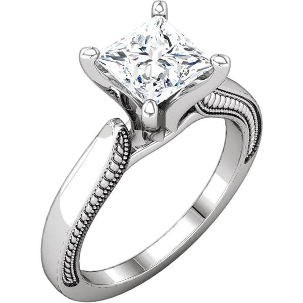 Vintage Style 2 Carat Princess Real Natural Earth Mined Diamond Solitaire Ring White Gold 14K