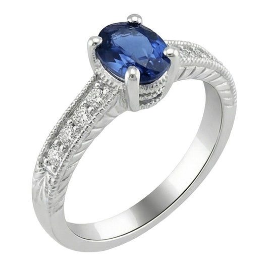 Vintage Style Ceylon Sapphire Natural Earth Mined Diamond Ring 2 Carats White Gold 14K
