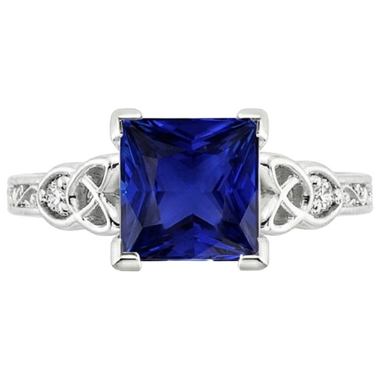Vintage Style Ceylon Sapphire & Natural Earth Mined Diamond Ring 5.25 Carats Gold 14K