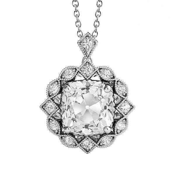 Vintage Style Halo Real Natural Earth Mined Diamond Pendant Round & Cushion Old Miner 7 Carats