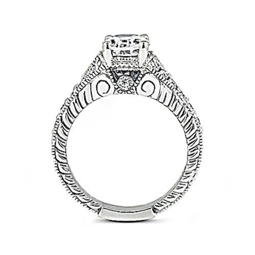 Vintage Style Oval Real Diamond Engagement Ring 1.51 Ct. White Gold 14K